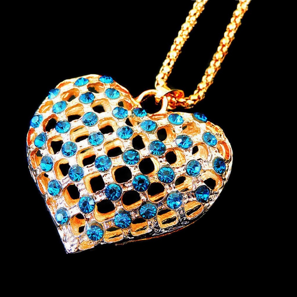 Statement Blue and Gold Heart Pendant NWT-